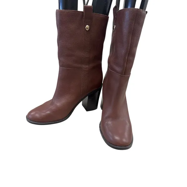 Nine West Womens Brown Leather retro Y2K Mid Calf Boots Size 10M SKU 7171 - Image 2