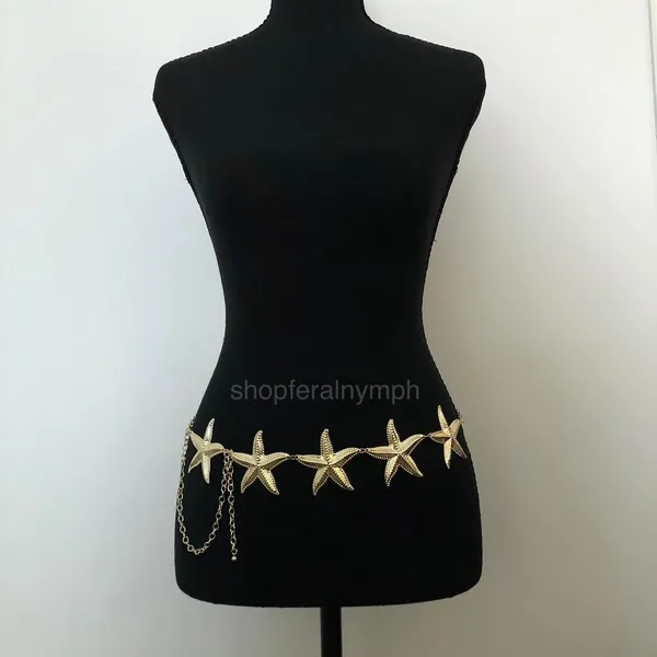 Vintage Y2K Mermaidcore Gold Starfish Chain Belt, Fits 13–44 Inches, X7GA1161 - Image 4