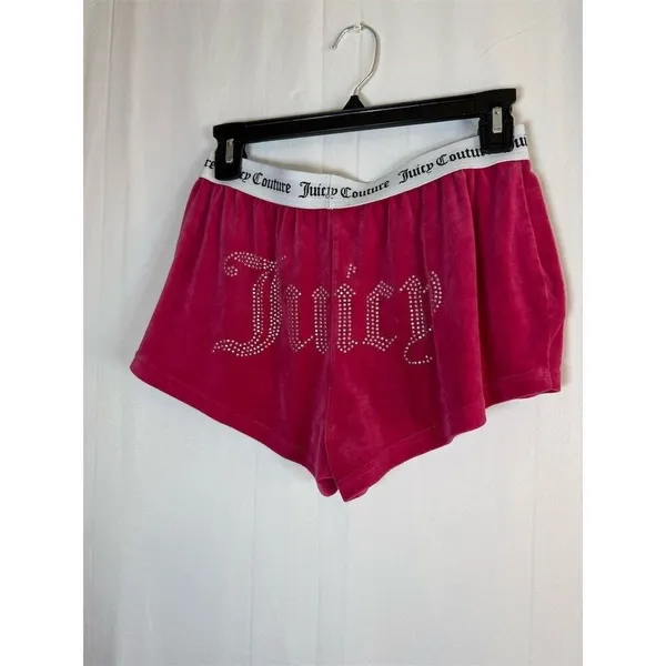Juicy Couture Shorts Womens S Hot Pink Velour Rhinestone Logo Lounge Sleep - Image 4