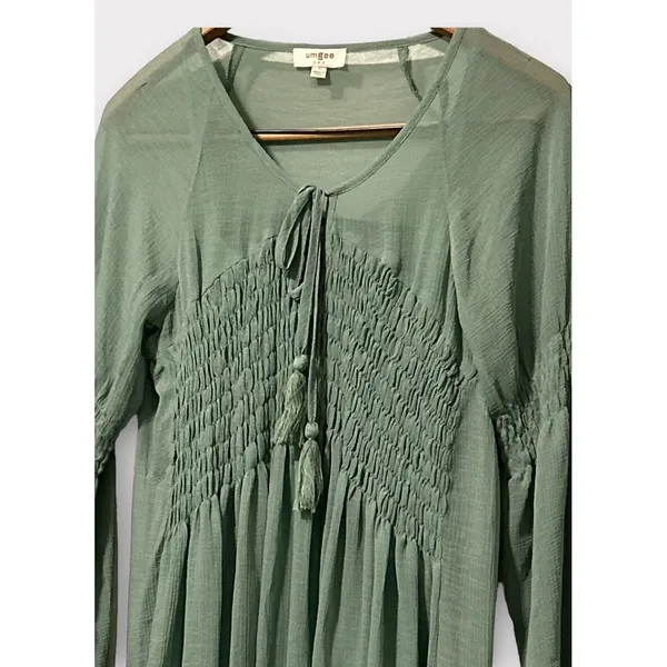 Umgee USA Baby Doll‎ Boho Peasant Dress Olive Women's Small - Image 3