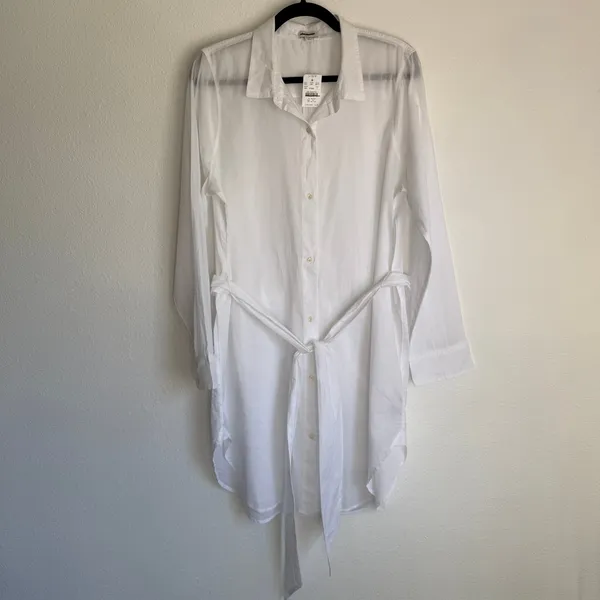 NWT J. Crew Sz L Coverup Shirt‎ Dress White BF771 Vacation 100% Organic Cotton - Image 3