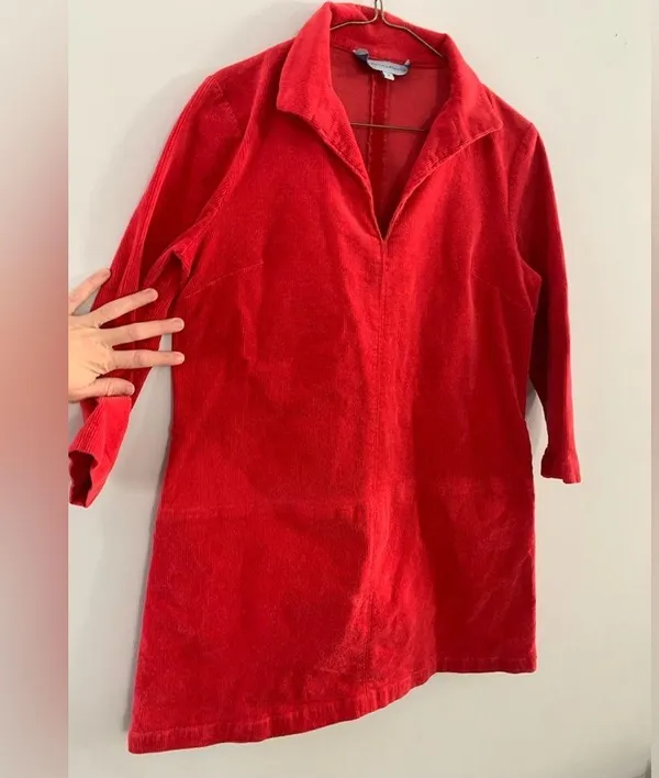 Tuckernuck Clifton Vneck Dress Casual Corduroy Classic Red Pink Long Sleeve M - Image 2