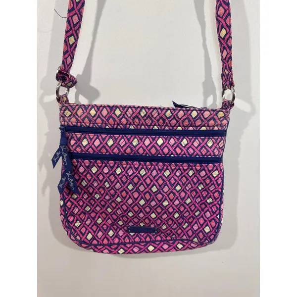 Vera Bradley Katalina Crossbody Bag Pink Blue Diamond Pattern‎ Quilted Boho Chic - Image 2