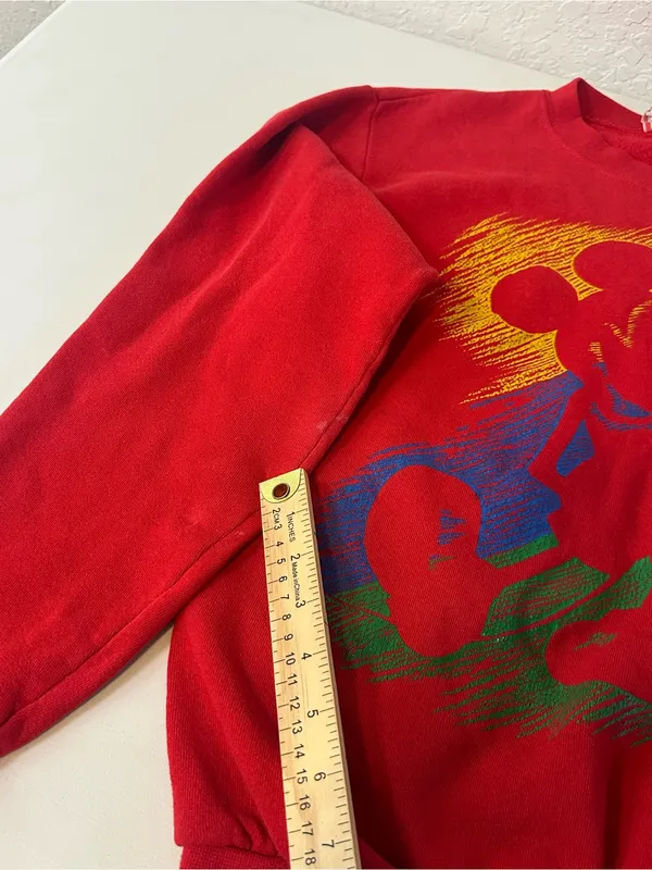 Vintage 90s USA Disney Designs Red Sweatshirt Mickey Mouse Cotton Blend Size S/M - Image 6