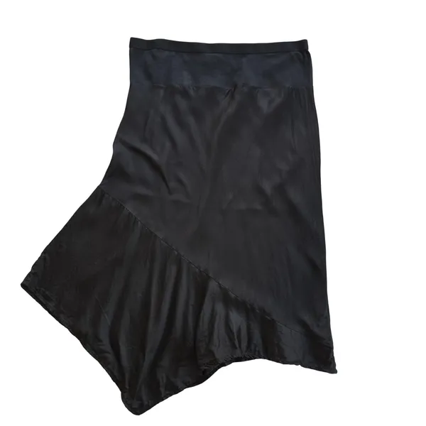 Anthropologie Black Satin Asymmetrical Handkerchief Hem Midi Skirt XL - Image 2