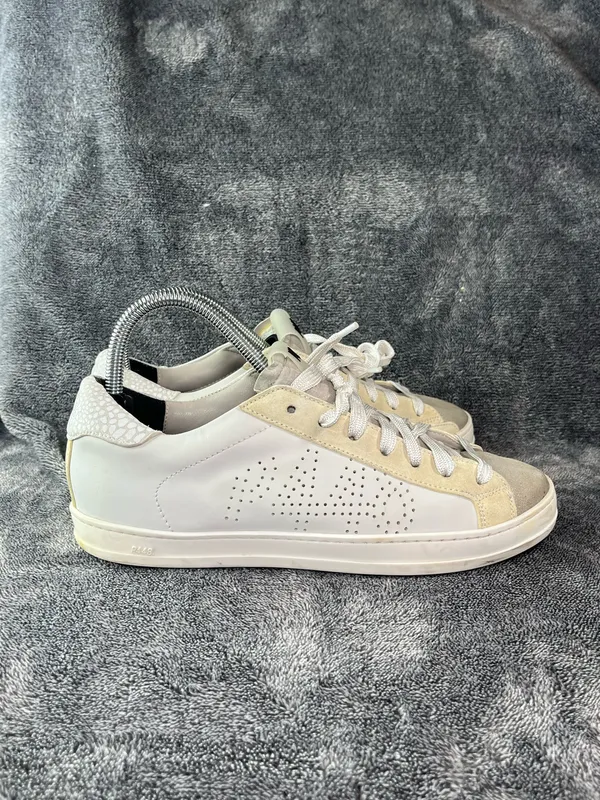 P448 John White Leather Low Top Sneakers EU 39 US 8.5 Made in Italy⁠ - Image 3