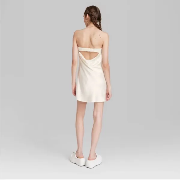Wild Fable Ivory Satin Strapless Tube Mini Dress - Image 2