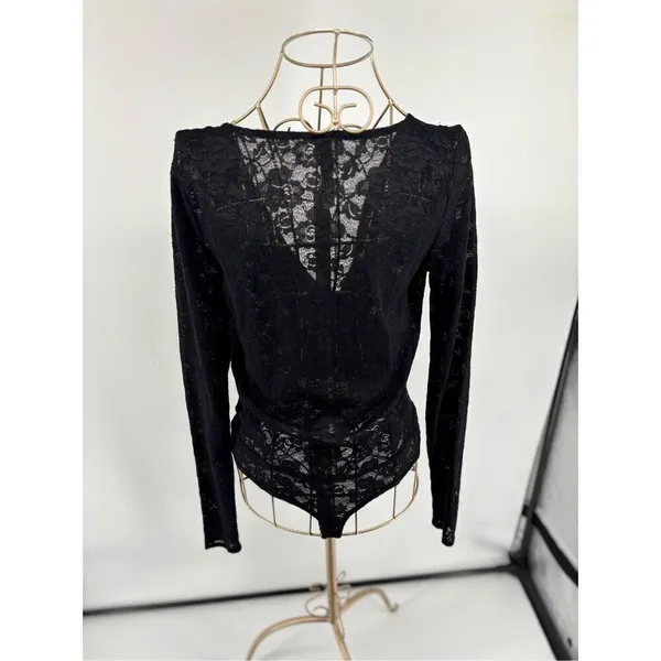 Free People Intimately Lace Wrap Bodysuit Black Long Sleeve Thong M - Image 10