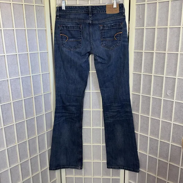 American Eagle Outfitters Vintage Y2K Hipster Flare Festival Blue‎ Jeans Size 2R - Image 3
