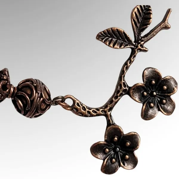 Antique copper hummingbird floral necklace - Image 3