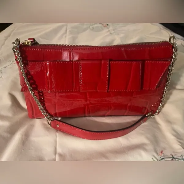 Kate Spade Knightsbridge Red Croc Patent Leather Bow Chain Shoulder Clutch - Image 14