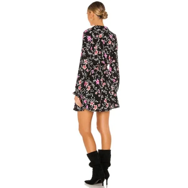 Free People Womens Dress Black Lighten Up Floral Mini Shirtdress Boho Size Small - Image 4