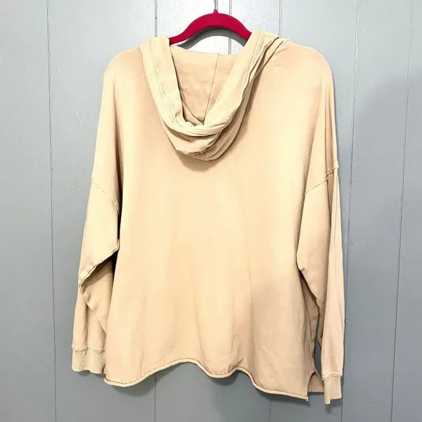 Aerie Beige Lace Up Cotton Beach Oversized Loungewear Boho Hoodie M - Image 6