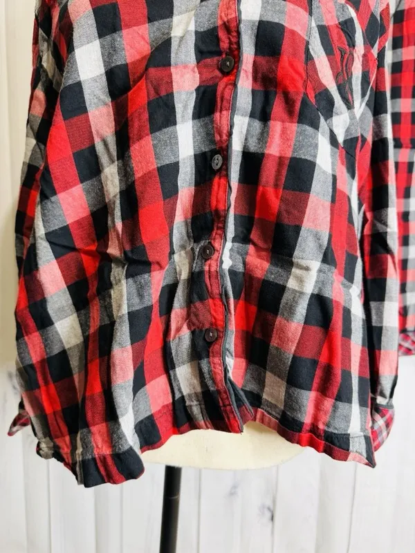 Victoria Secret Pajama Set Sz L Red Black Plaid Button Up Top Drawstring Pants - Image 3