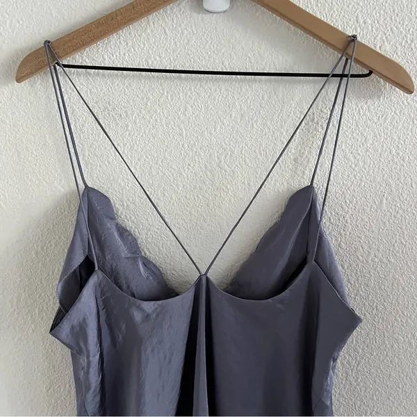 Free People Intimately Sensual Satin Scallop Deep V Cami Blue Gray Large - Image 6