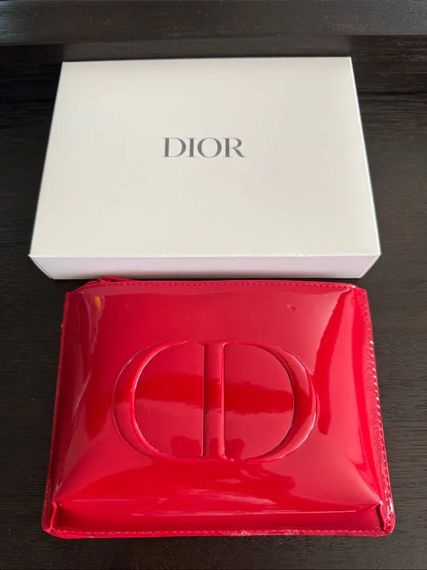 Christian Dior trousse pouch Red shiny Patent CD Embossed cosmetic pouch - Image 2
