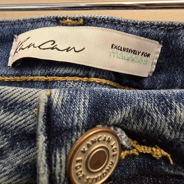 {29} KanCan Distressed Blue Jean Split Flare Hem Fringe Detail - Image 8
