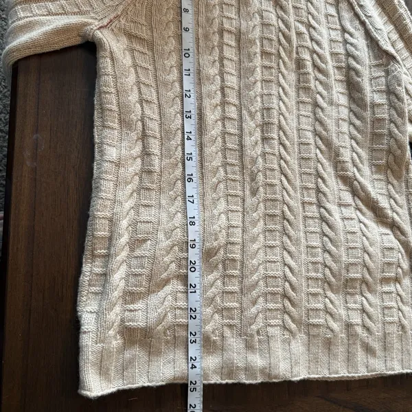 Banana‎ Republic Cardigan Sweater Sz Med Cashmere Blend Tan Cable Knit Mock Neck - Image 9