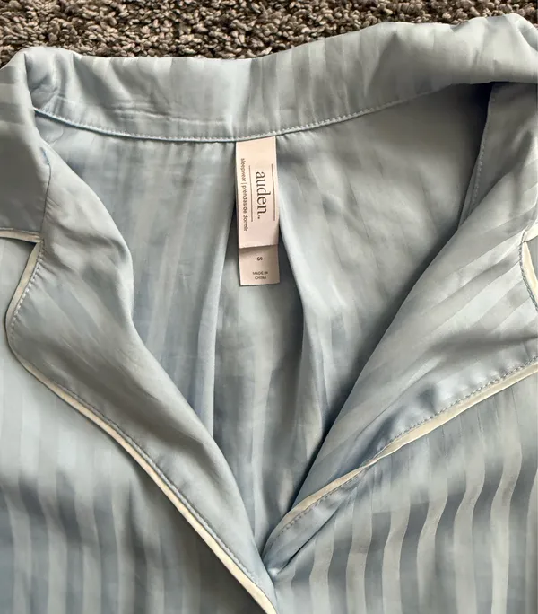 Auden Light Blue Striped Satin Pajama Top - Image 3