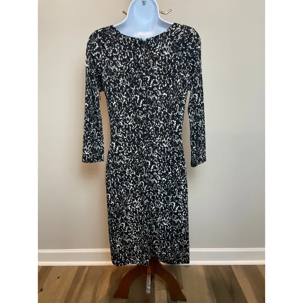 Michael Kors Black Animal Print Long Sleeve Bodycon Dress Ruched Waist Size S - Image 4