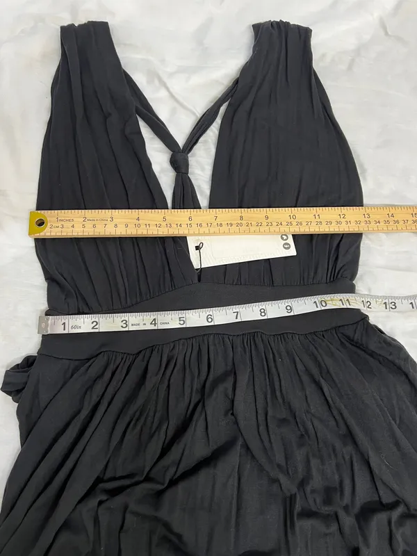 Boohoo Black Plunge Maxi Dress Open Back Draped Ruched Evening Dress Size 2 NWT - Image 8
