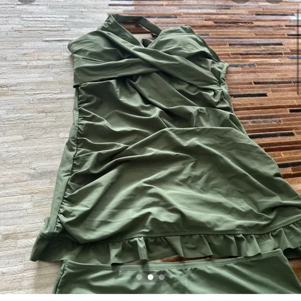 Olive Green Ruched Swimsuit Set - Image 2