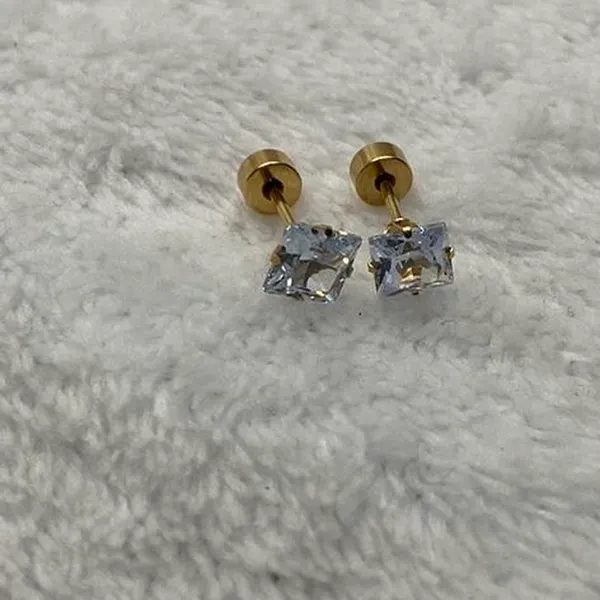 18k Gold plated Square White Crystal Zircon 4mm Stud Earrings - ERG-S - Image 6