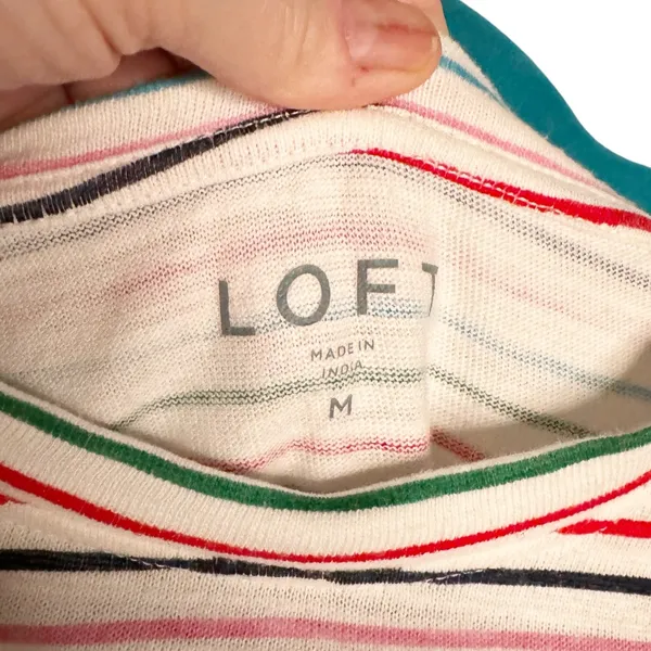 Loft Colorful Striped Puffy Shoulder Top Sz M - Image 3