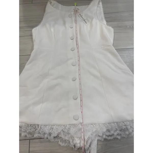 For Love & Lemons White Lace Trim Button Front Sleeveless Romper XL NWT - Image 6
