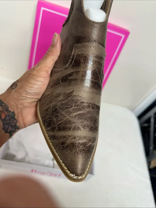 HeyGirl by Corkys Brown Distressed Faux-Leather Pointed Ankle Booties - Image 3