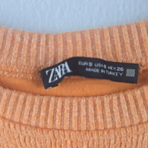 Zara Cropped Knit Sweater Orange Long Sleeve Top Women's‎ Small - Image 4