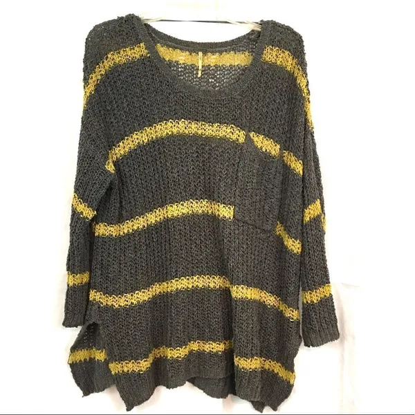 Free People Greenwhich Village Striped Oversized Cotton Knit Sweater Size XS - Image 3