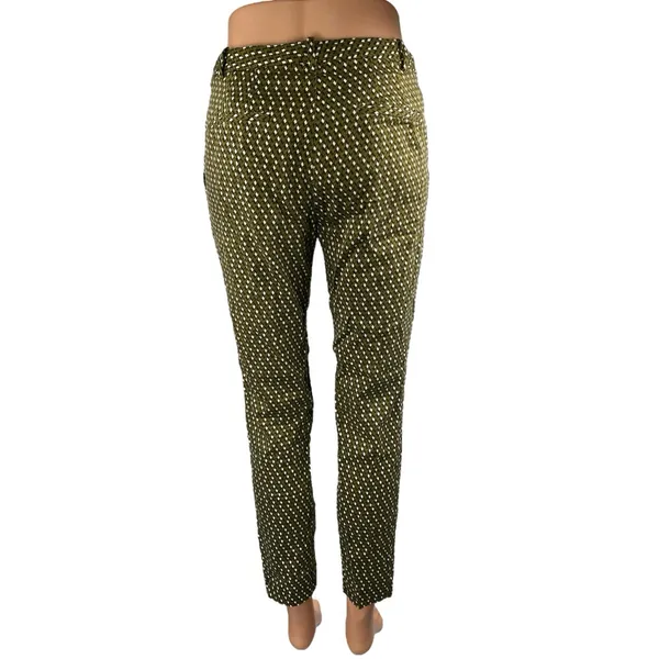 Zara Women's Green Geometric Mid Rise Slim Straight Skinny Crop Trousers Pants 4 - Image 3