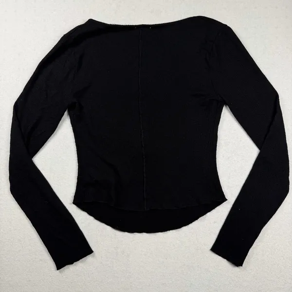 Free People Intimately Black Ribbed Long Sleeve Henley Top Size XS - Image 5