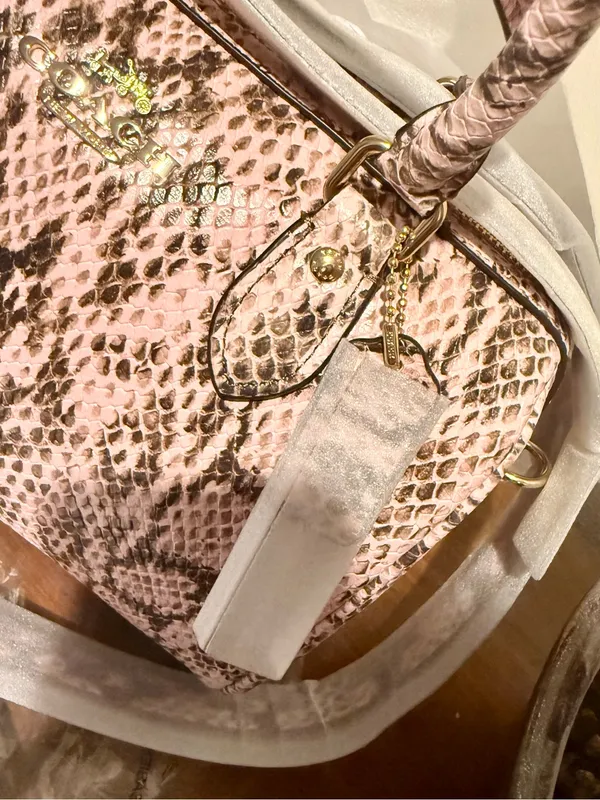 NEW Coach Rowan Pink Snakeskin Embossed Leather Satchel NWT - Image 3