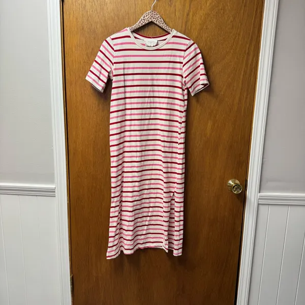 Tuckernuck Pomander Place Gio Stripe Short Sleeve Long Maxi Dress Red Pink Small S - Image 13