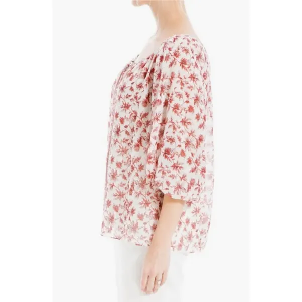 💕MAX STUDIO💕 V-Neck Long Sleeve Georgette Top ~ Red Chintzy Rambler Large NWOT - Image 3