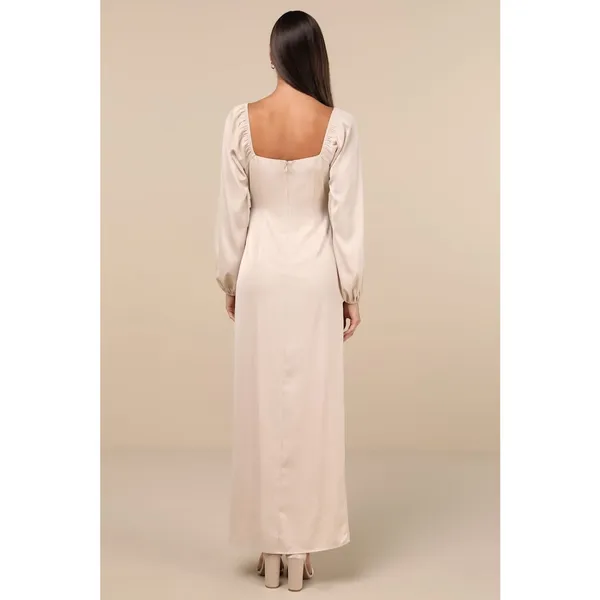 NWT Lulus Eternal Heart Champagne Satin Long Sleeve Maxi Dress Bridesmaid Size M - Image 3