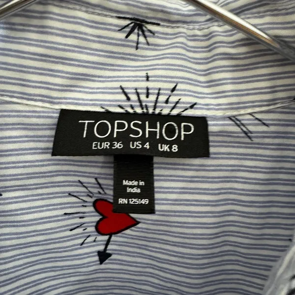 Topshop Long 2 Piece Collar Button Down Pajamas Set Hearts Size‎ 4 - Image 7