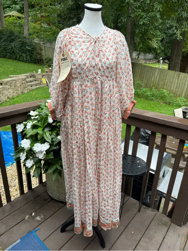 Daughters of India Kyra Coral Floral V-Neck Maxi Dress 3/4 Balloon Sleeve S - Image 5