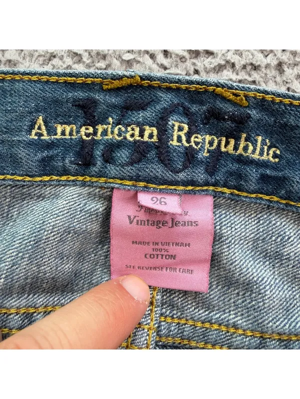 American Republic Y2K Embroidered Love Skull Flare Bootcut Jeans Women's 26 - Image 7
