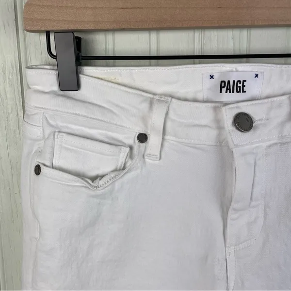 Paige Denim Kylie Cropped Skinny Jeans in Optic White Cotton Women's Size 27 - Image 4