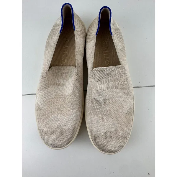 Rothys The Sneaker Slip‎ On Camo Beige Blue Trim Womens Shoes Size 8.5 Comfort - Image 2