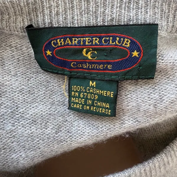 VTG Charter Club Cashmere Sweater M Gray Crew Neck Relaxed Soft Quiet Luxury - Image 5