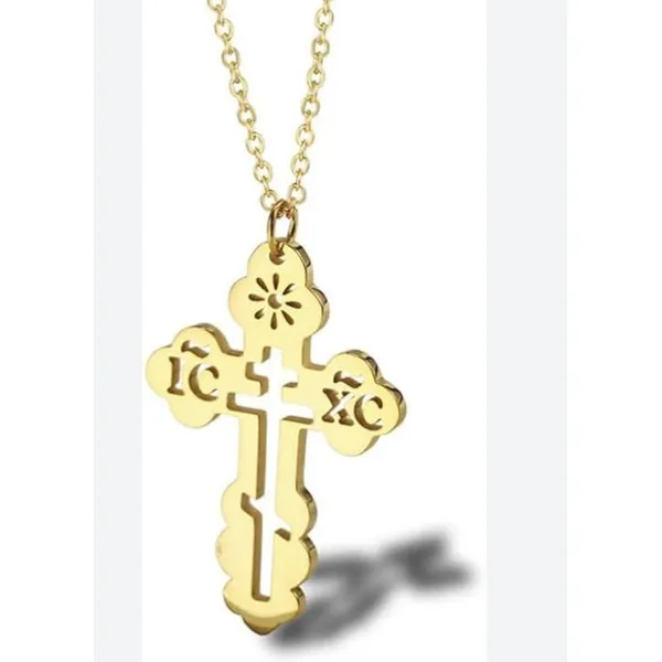 Boutique Orthodox Christian Cross Necklace Religious IC XC Pendant Gold Plated 316L 18-20 - Image 2