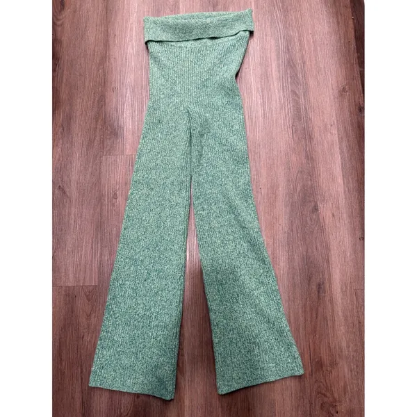 Aerie Womens Green Marled Ribbed‎ Strapless Wide Leg Knit Jumpsuit Size M 3526 - Image 2