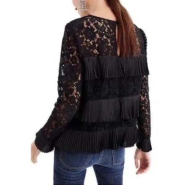J.Crew Black Lace Tiered Ruffle Long Sleeve Blouse Romantic Chic Women’s Size 6 - Image 2