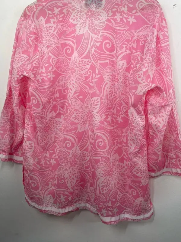 Jones New York Pink & White Floral Split-Neck Tunic - Image 12