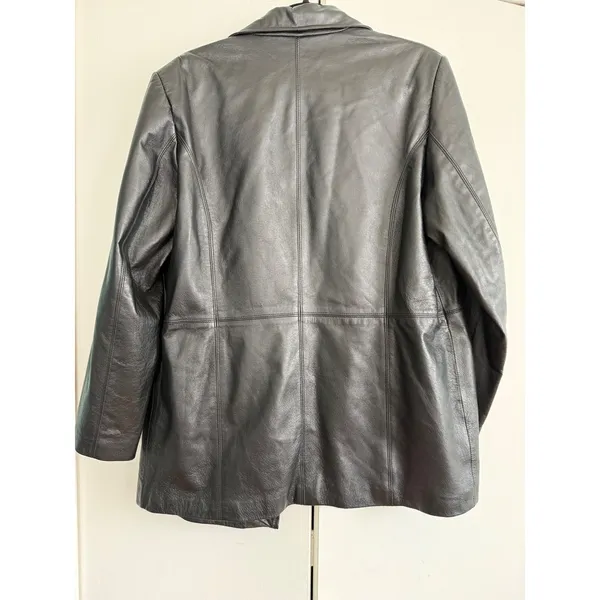 Atlantic Beach Black Leather Blazer‎ Jacket Button Front Women's Size Large - Image 5
