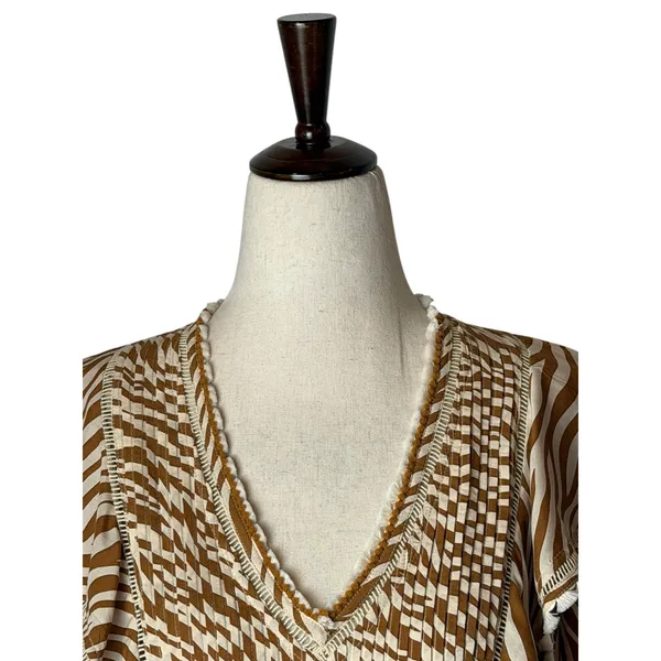 Poupette St Barth Camelia Mini Dress Women‎ Ivory Tan Zebra Ruffle V Neck Boho - Image 4